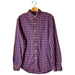 Ralph Lauren Shirt Men Large Blue Orange Checked Cotton‎ Button Down Preppy
